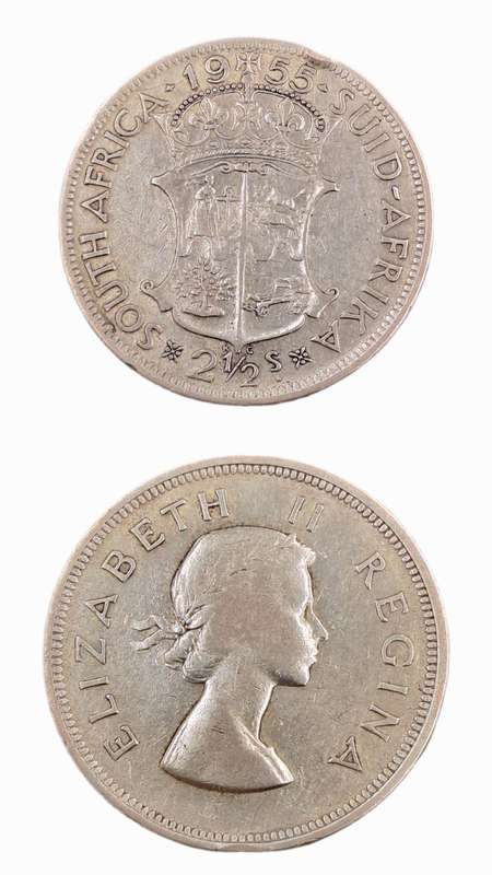 1955 Suid Africa Silver (.500) 2½ Shillings - Elizabeth II
