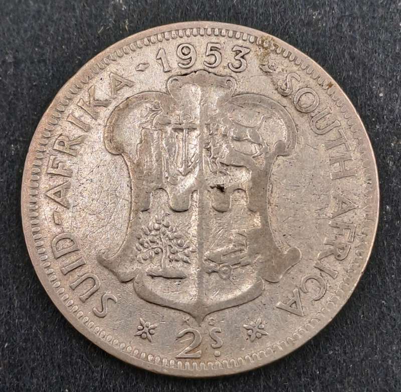 1953 South Africa Silver (.500) 2 Shillings - Elizabeth II 1st portrait