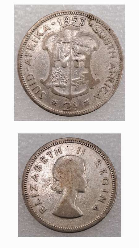 1953 South Africa Silver (.500) 2 Shillings - Elizabeth II 1st portrait