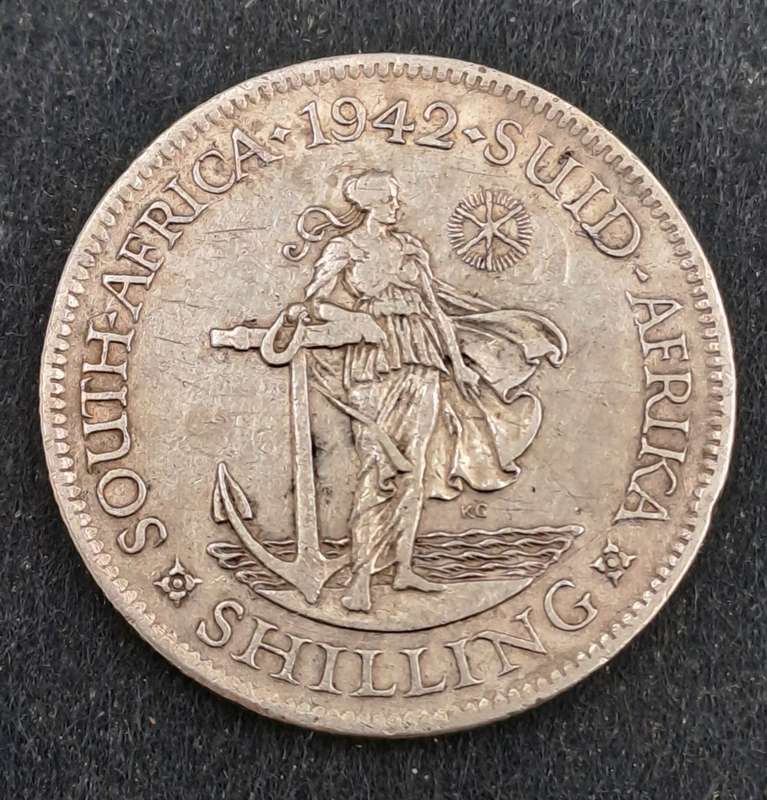 1942 South Africa Silver (.800) 1 Shillings - George VI