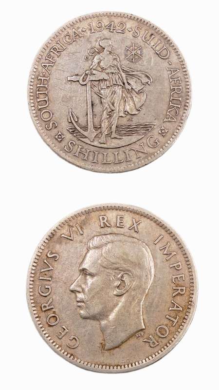 1942 South Africa Silver (.800) 1 Shillings - George VI