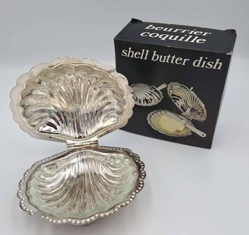 Vintage  Silver Plated Shell Butter Dish - Boxed