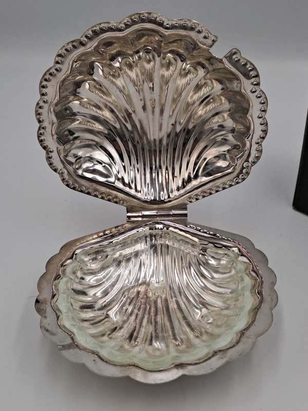 Vintage  Silver Plated Shell Butter Dish - Boxed
