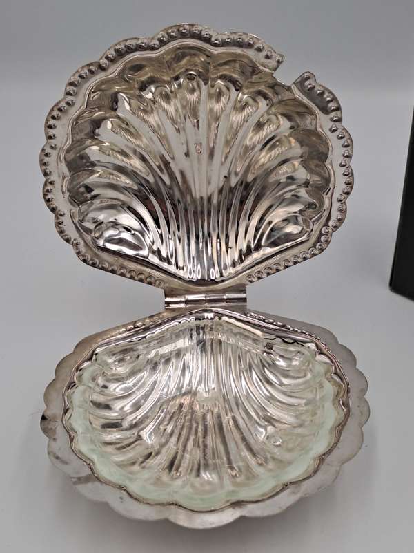 Vintage  Silver Plated Shell Butter Dish - Boxed
