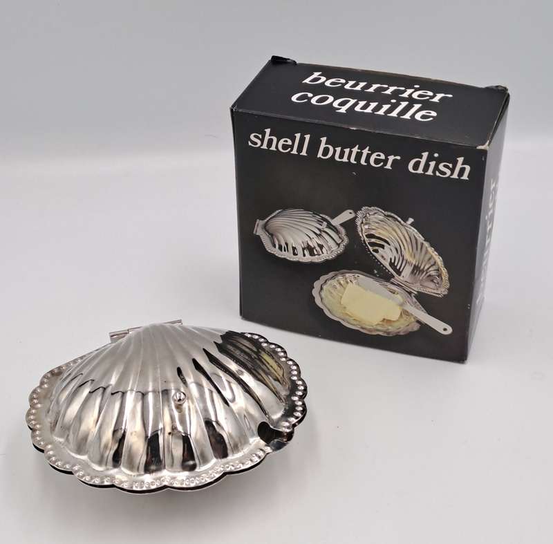 Vintage  Silver Plated Shell Butter Dish - Boxed