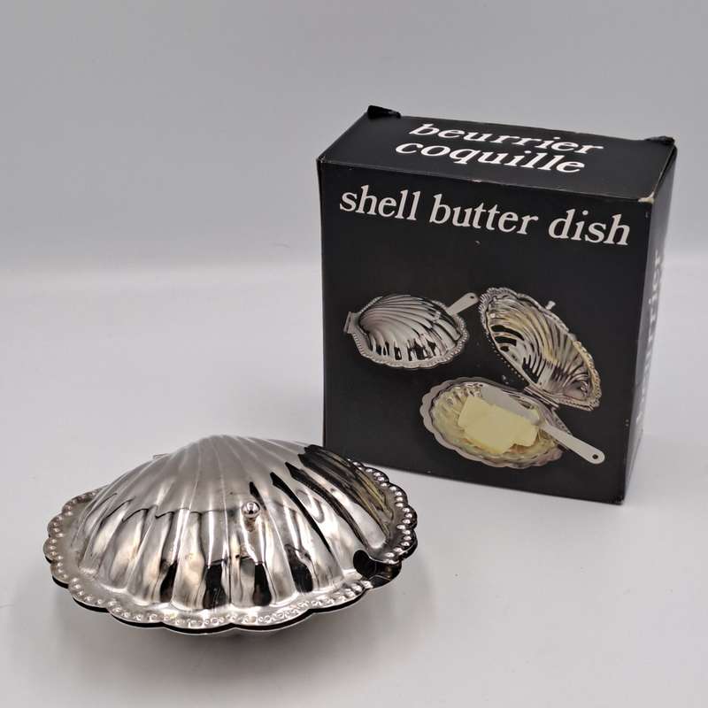 Vintage  Silver Plated Shell Butter Dish - Boxed