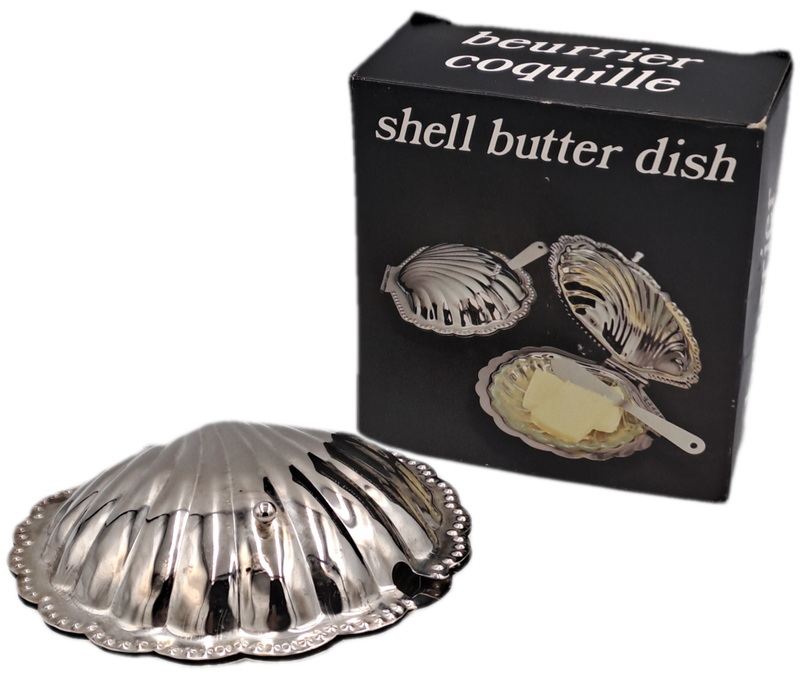 Vintage  Silver Plated Shell Butter Dish - Boxed