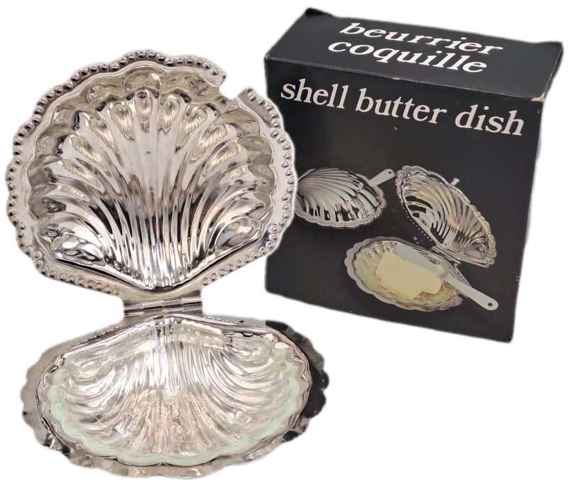 Vintage  Silver Plated Shell Butter Dish - Boxed