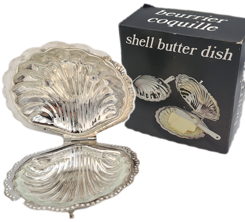 Vintage  Silver Plated Shell Butter Dish - Boxed