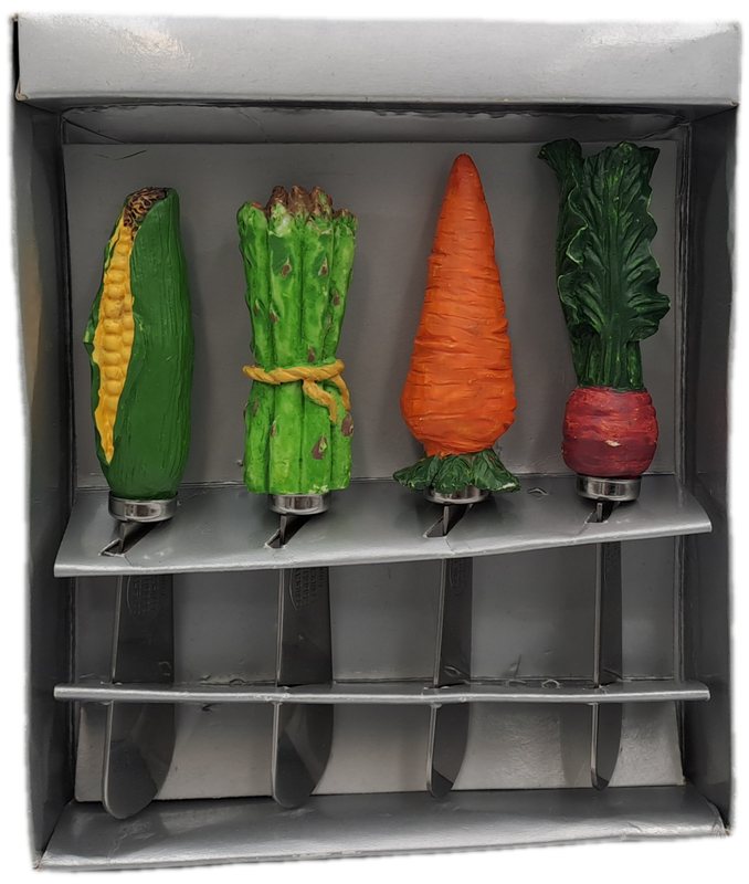 4 Abbott Collection Vegetable Stainless steel Cheese spreader Knifes -Boxed