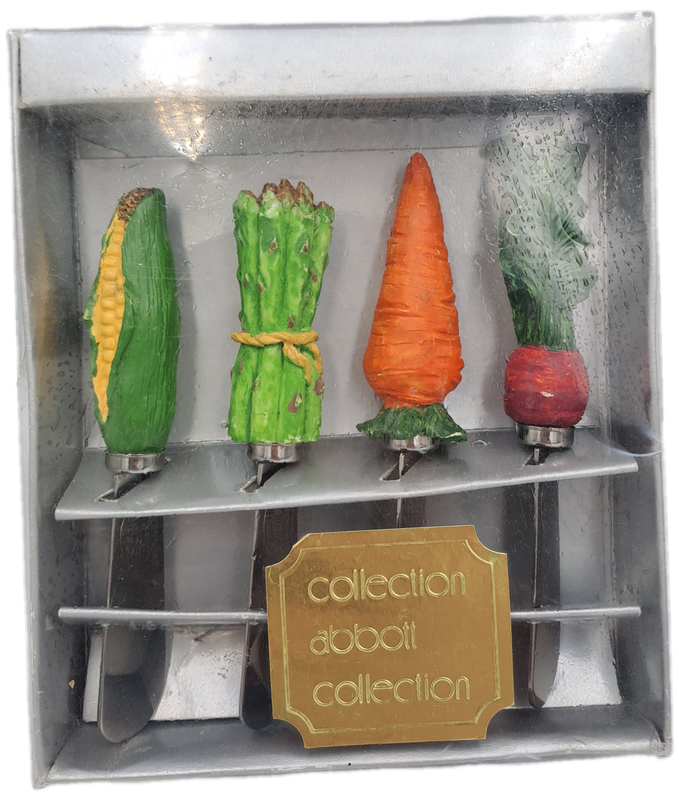 4 Abbott Collection Vegetable Stainless steel Cheese spreader Knifes -Boxed