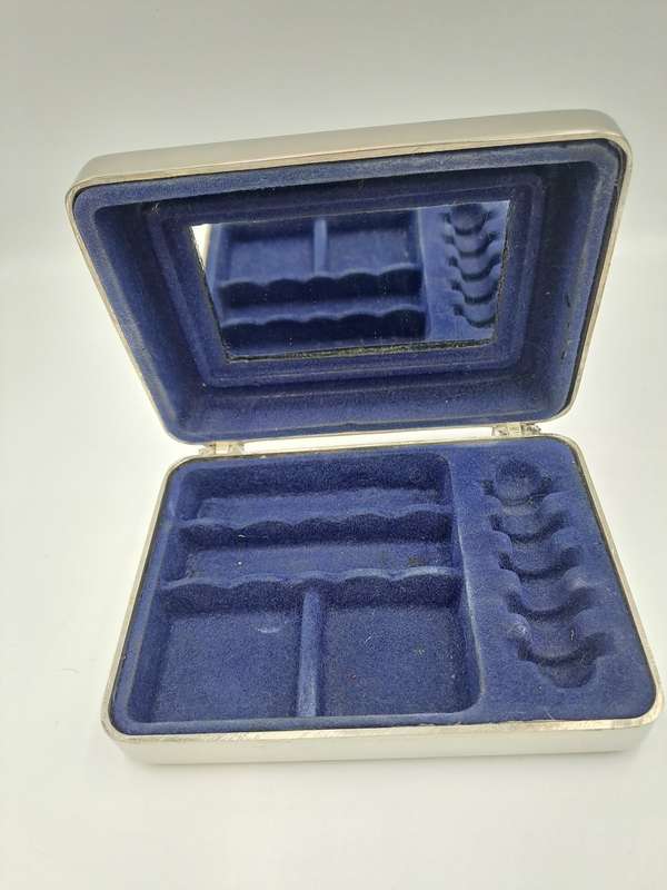 Vintage Silver Plated Jewlery Box Vanity travel Storage with inside mirror