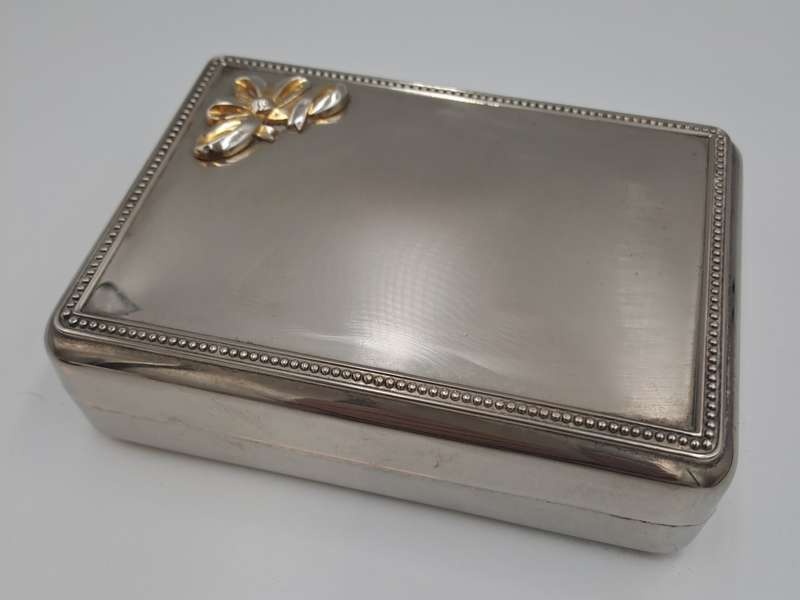 Vintage Silver Plated Jewlery Box Vanity travel Storage with inside mirror