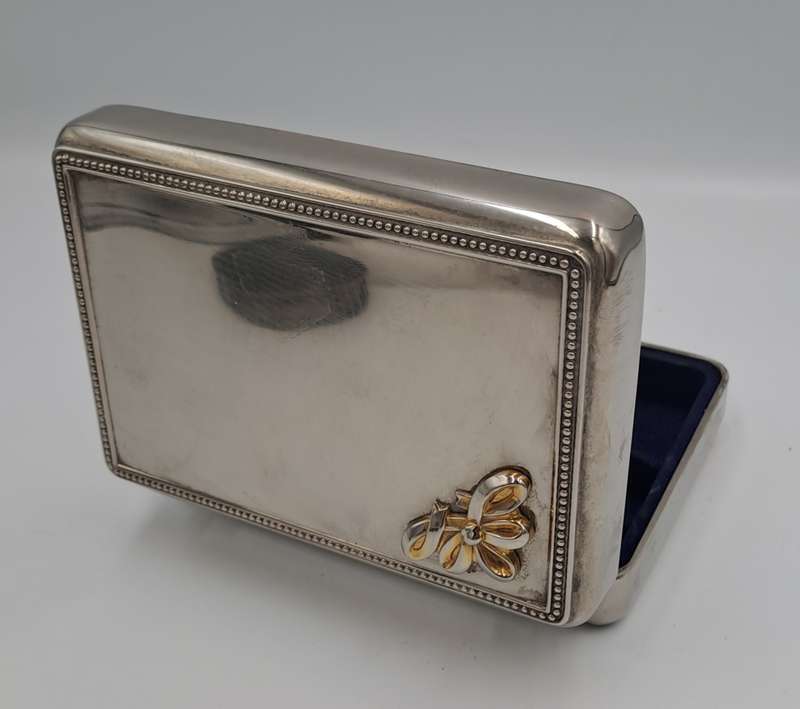 Vintage Silver Plated Jewlery Box Vanity travel Storage with inside mirror