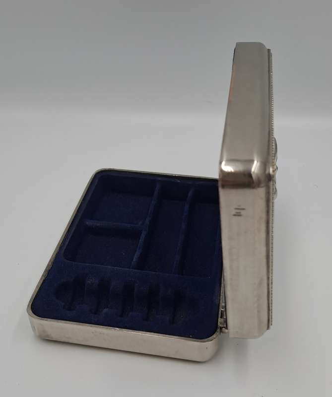 Vintage Silver Plated Jewlery Box Vanity travel Storage with inside mirror