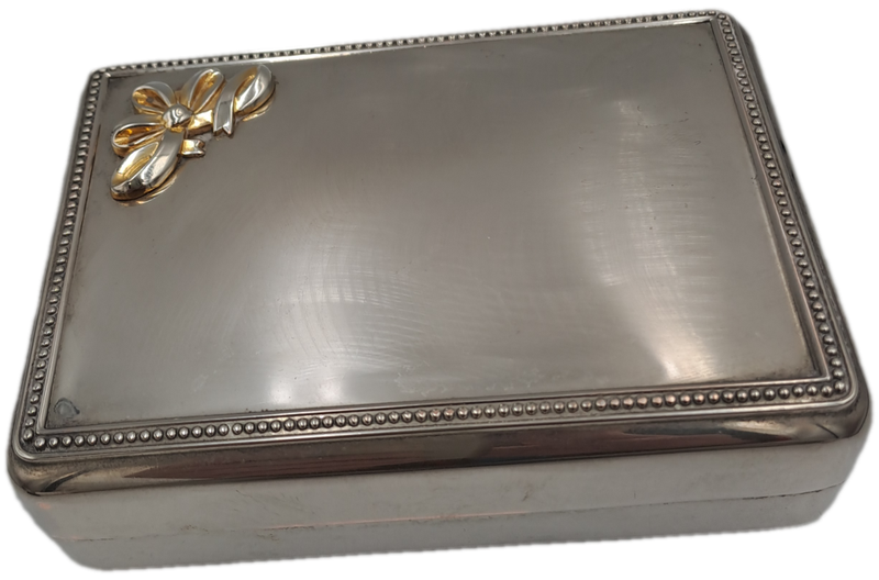 Vintage Silver Plated Jewlery Box Vanity travel Storage with inside mirror