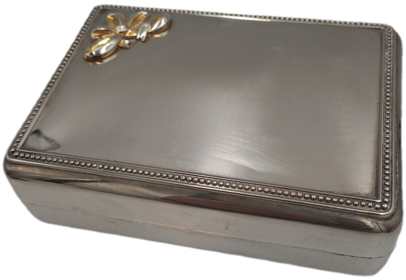 Vintage Silver Plated Jewlery Box Vanity travel Storage with inside mirror