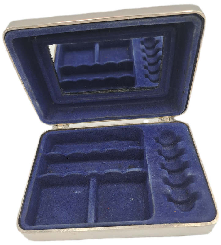 Vintage Silver Plated Jewlery Box Vanity travel Storage with inside mirror