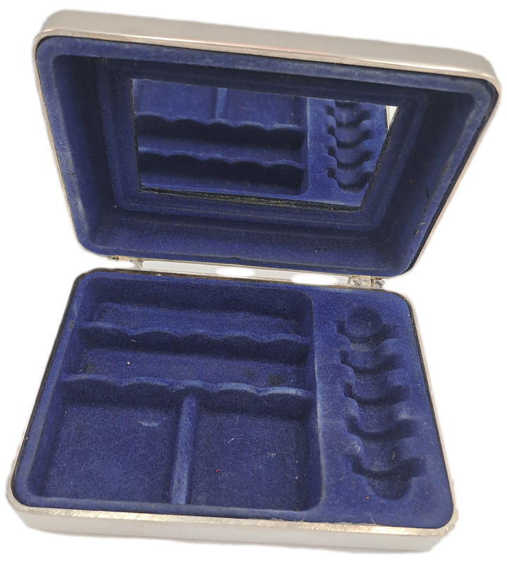 Vintage Silver Plated Jewlery Box Vanity travel Storage with inside mirror
