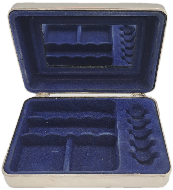 Vintage Silver Plated Jewlery Box Vanity travel Storage with inside mirror