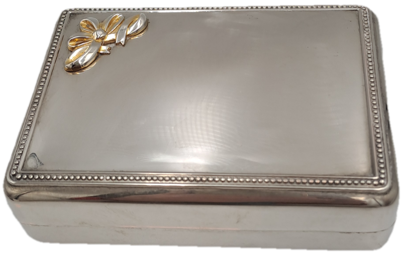 Vintage Silver Plated Jewlery Box Vanity travel Storage with inside mirror