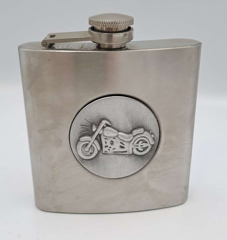 Vintage Tandy 6 Oz Hip Flask -Motorcycle skeleton