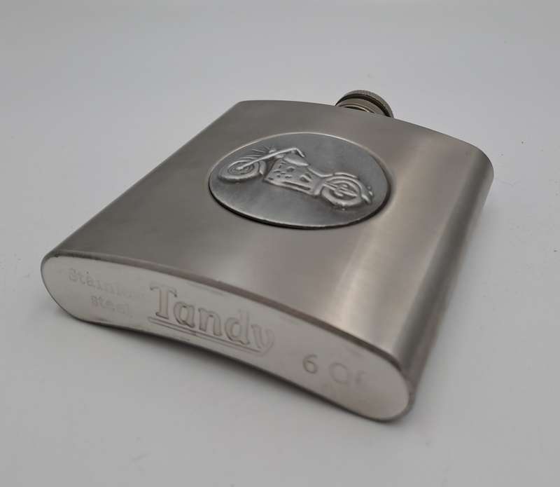 Vintage Tandy 6 Oz Hip Flask -Motorcycle skeleton