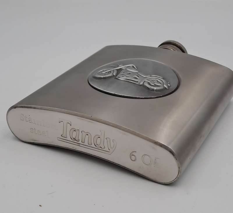 Vintage Tandy 6 Oz Hip Flask -Motorcycle skeleton