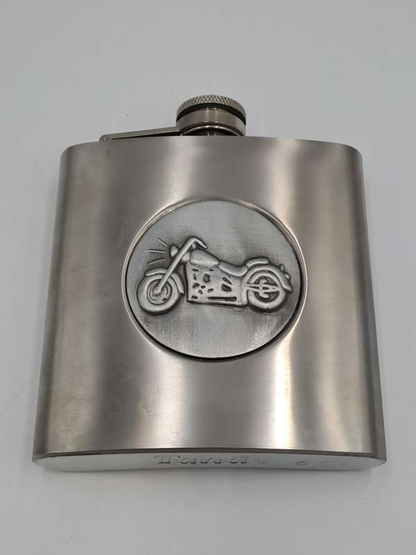 Vintage Tandy 6 Oz Hip Flask -Motorcycle skeleton