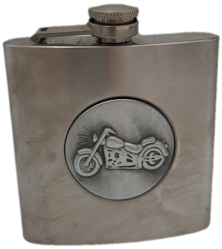 Vintage Tandy 6 Oz Hip Flask -Motorcycle skeleton