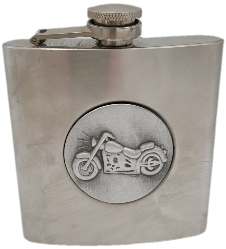 Vintage Tandy 6 Oz Hip Flask -Motorcycle skeleton