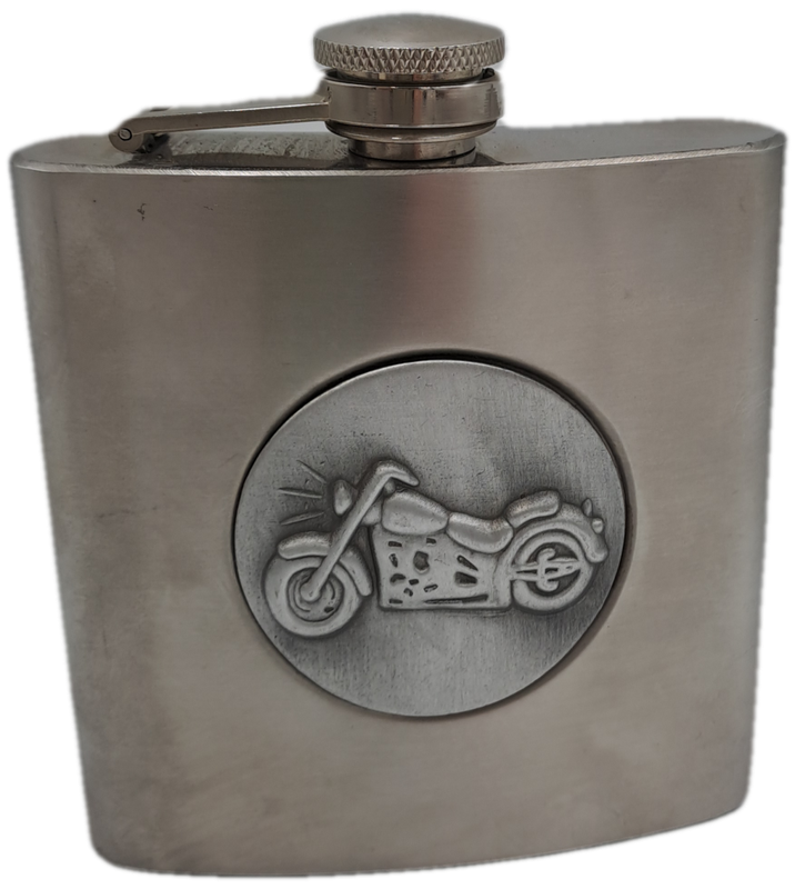 Vintage Tandy 6 Oz Hip Flask -Motorcycle skeleton