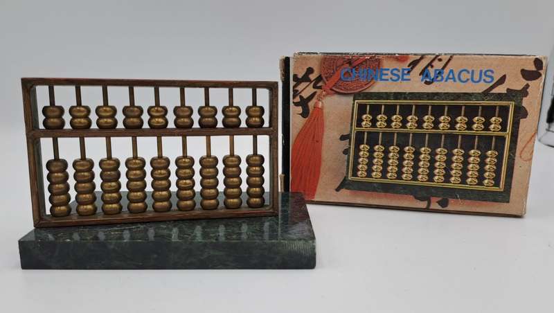 Metal Chinese Abacus   with instructions - Marble stand -Boxed 10cm x 6,5cm x 8cm