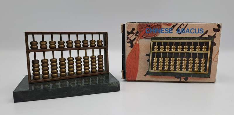 Metal Chinese Abacus   with instructions - Marble stand -Boxed 10cm x 6,5cm x 8cm