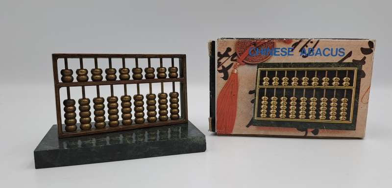 Metal Chinese Abacus   with instructions - Marble stand -Boxed 10cm x 6,5cm x 8cm