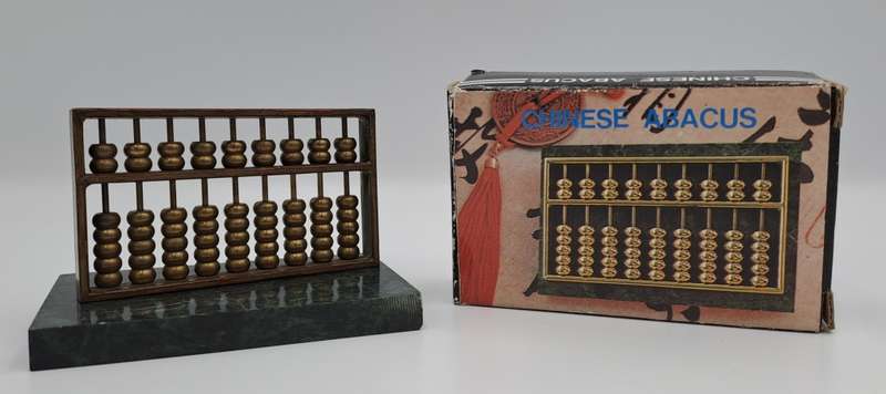 Metal Chinese Abacus   with instructions - Marble stand -Boxed 10cm x 6,5cm x 8cm