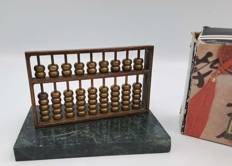 Metal Chinese Abacus   with instructions - Marble stand -Boxed 10cm x 6,5cm x 8cm