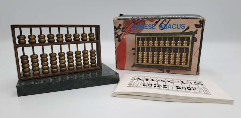 Metal Chinese Abacus   with instructions - Marble stand -Boxed 10cm x 6,5cm x 8cm