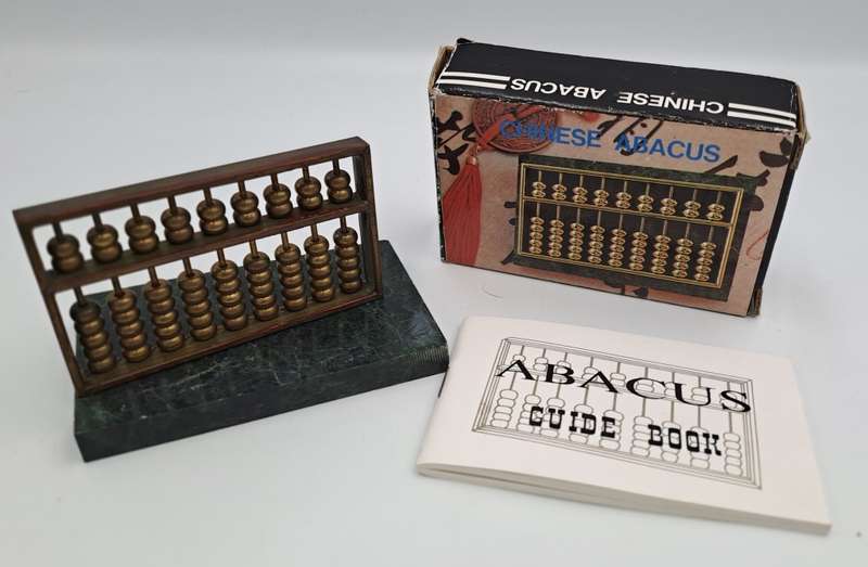 Metal Chinese Abacus   with instructions - Marble stand -Boxed 10cm x 6,5cm x 8cm