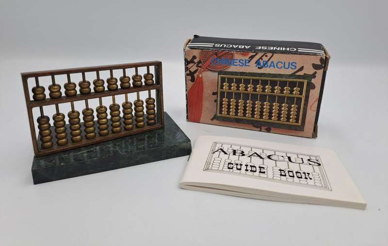 Metal Chinese Abacus   with instructions - Marble stand -Boxed 10cm x 6,5cm x 8cm