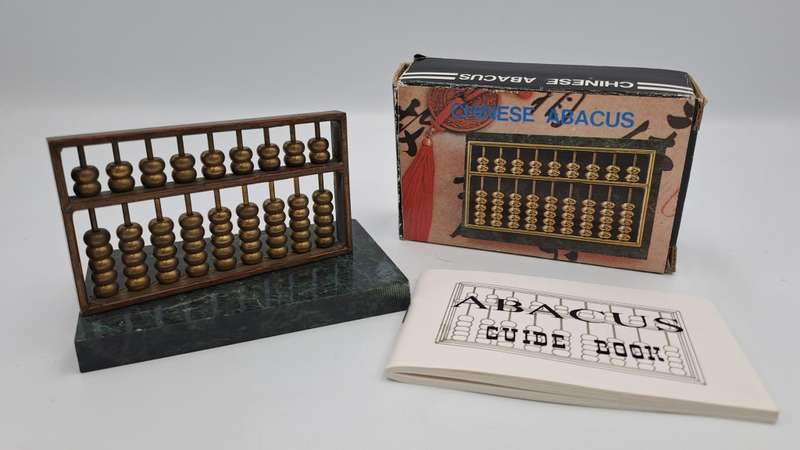 Metal Chinese Abacus   with instructions - Marble stand -Boxed 10cm x 6,5cm x 8cm
