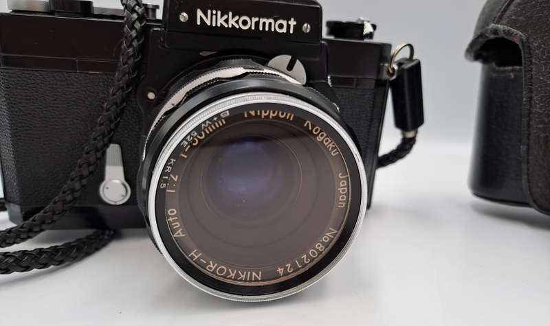 Vintage 1967-1975 Nikkormat FTn 35mm SLR Camera  with Nikkor-H Auto 1:2 f50mm Lens (Black version)