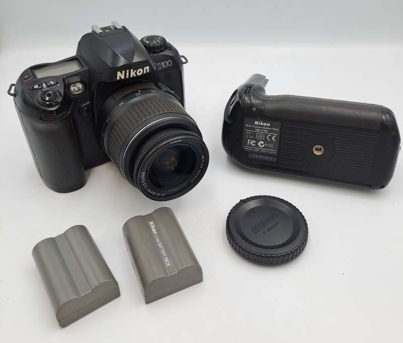 2002 Nikon D100 DSLR Camera with Nikon AF-S DX Nikkor ED 18-55mm Lens and Multi Func. Battery Pack