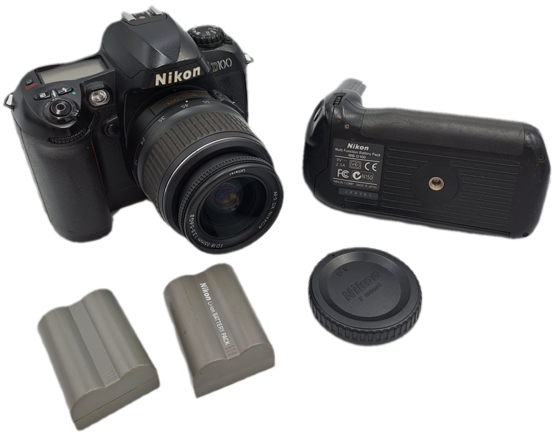 2002 Nikon D100 DSLR Camera with Nikon AF-S DX Nikkor ED 18-55mm Lens and Multi Func. Battery Pack
