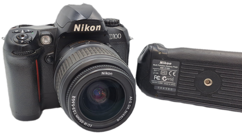 2002 Nikon D100 DSLR Camera with Nikon AF-S DX Nikkor ED 18-55mm Lens and Multi Func. Battery Pack