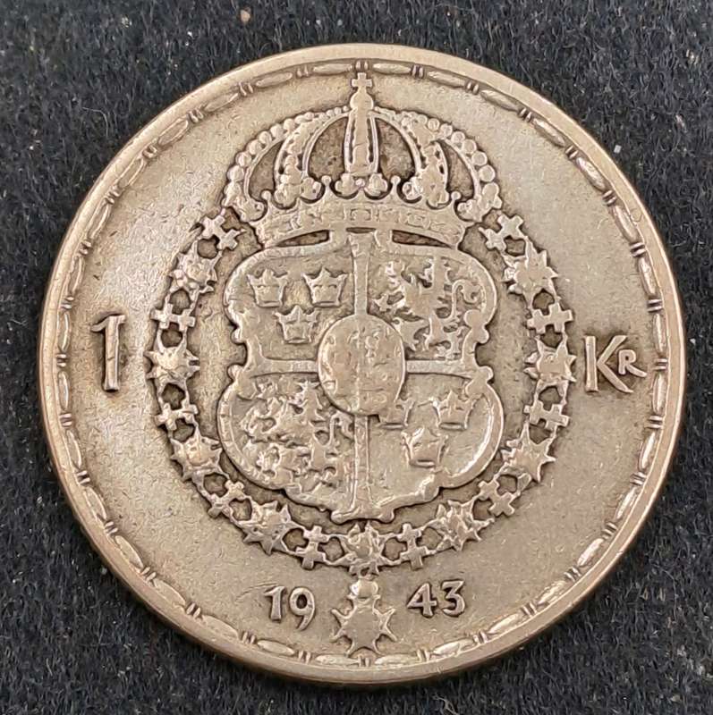 1943 Sweden (Silver .400) 1 Krona - Gustaf V