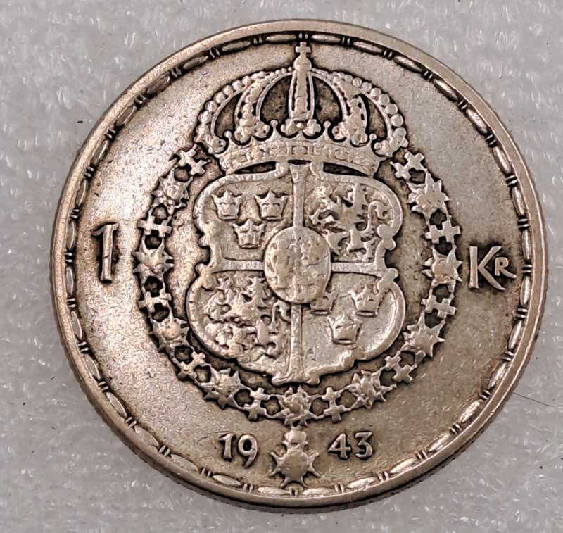 1943 Sweden (Silver .400) 1 Krona - Gustaf V