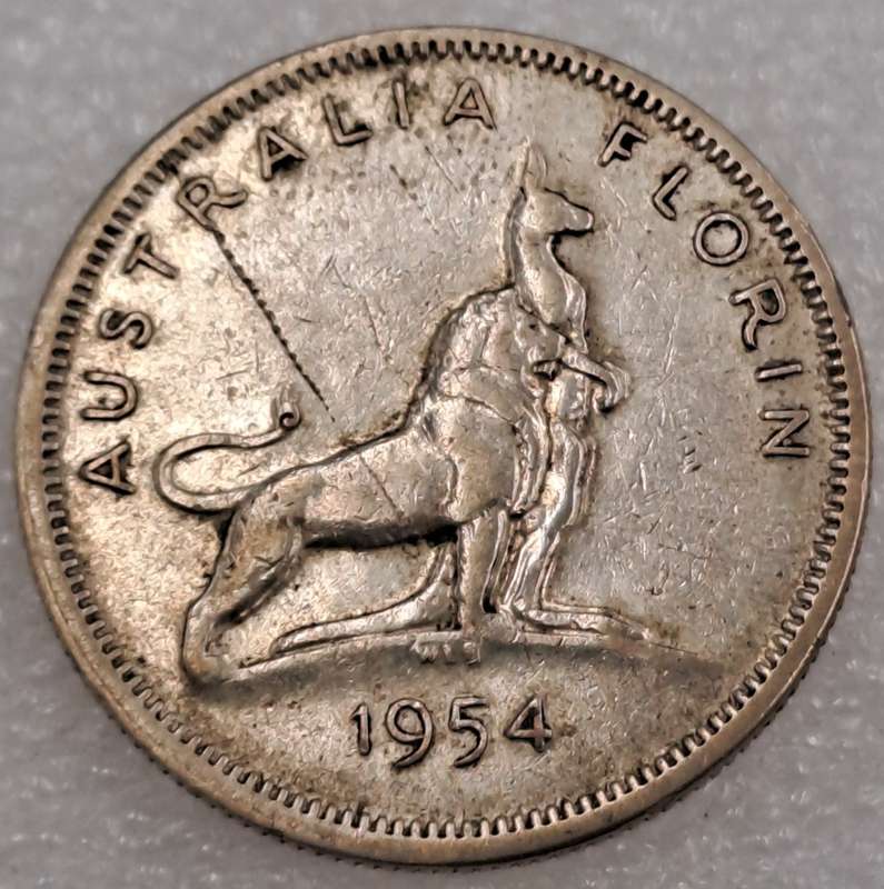 1954 Australia (Silver .500)1 Florin - Elizabeth II 1st Portrait - Royal Visit