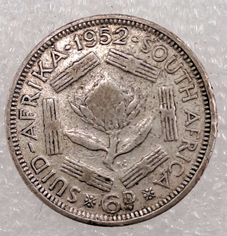 1952 South Africa Silver 6 Pence - George VI SUID AFRIKA