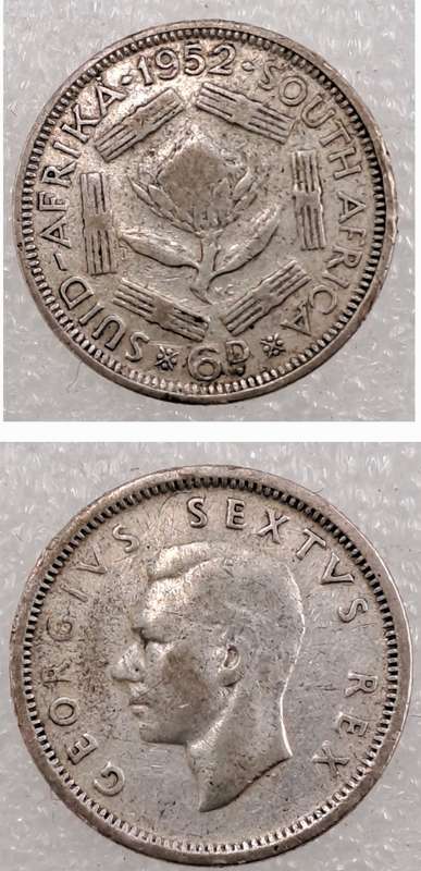 1952 South Africa Silver 6 Pence - George VI SUID AFRIKA